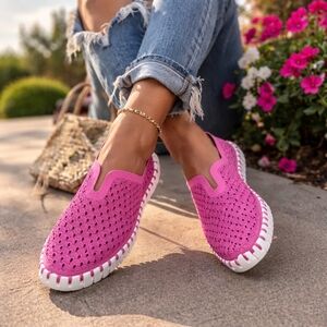 Ilse Jacobsen Pink Slip-On Shoes | Perforated Comfort Flats Lightweight Casual
